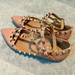 Valentino Rockstud Caged Ballerina Flats, Nude/Tan